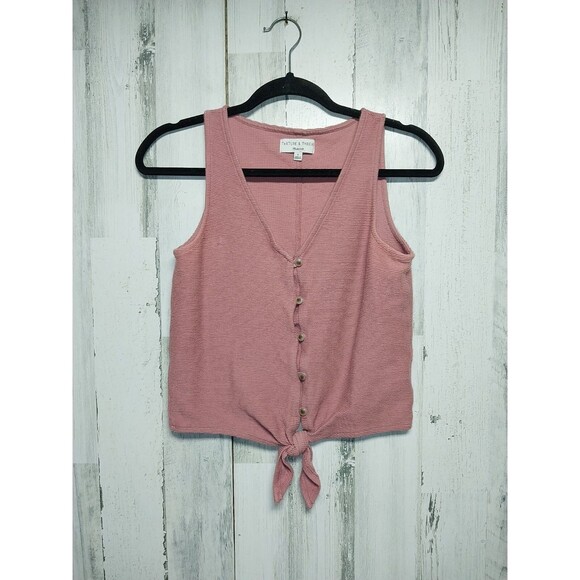 Texture & Thread S Mauve Blouse Top Madewell Sleeveless Ribbed V Neck Tie Front - Picture 1 of 6